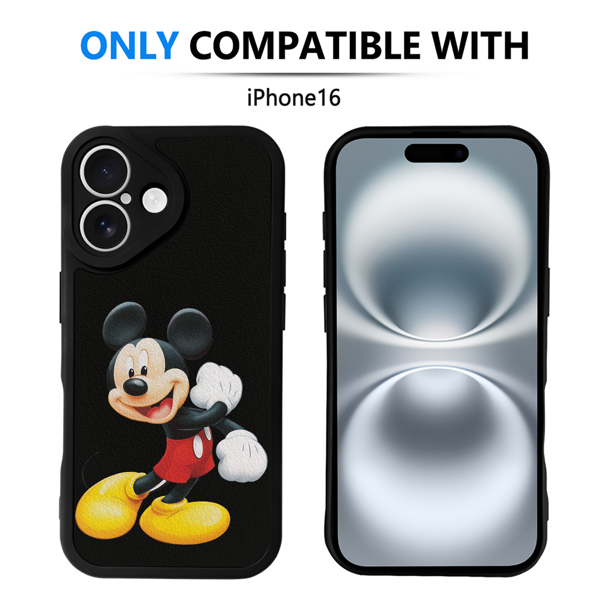 （画像用） ミッキーマウス Mickey Mouse 【iPhone 16シリーズ対応】シリコンスマホケース（レザー調） 材質：シリコン